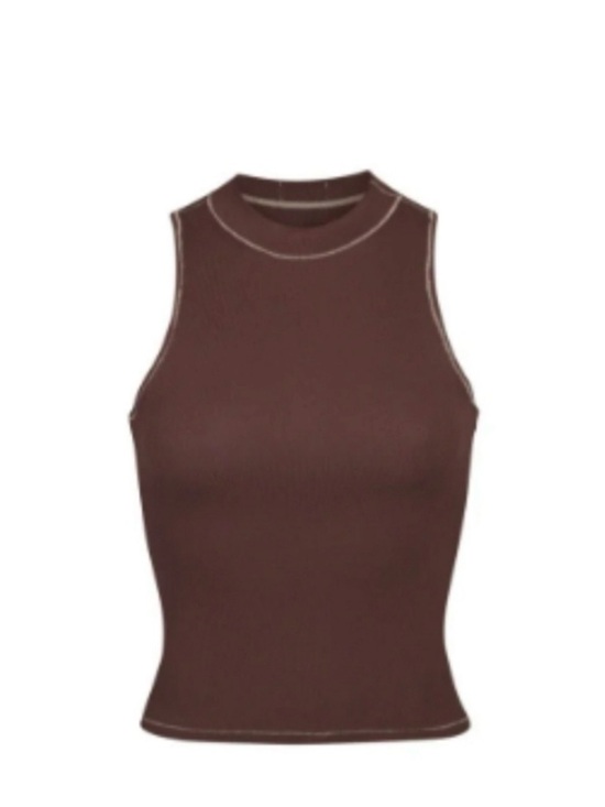 SKIMS Tops - Skims Chocolate Ribbed Mock Neck Tank